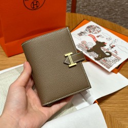 에르메스 Hermes Bearn Compact wallet 12cm Epsom 18 Etoupe/gold