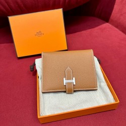 에르메스 Hermes Bearn Compact wallet 12cm Epsom 37 Gold/silver