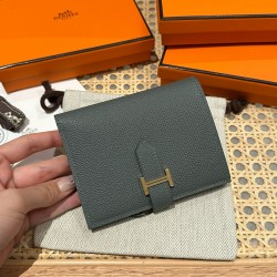 에르메스 Hermes Bearn Compact wallet 12cm Epsom 63 Vert Amanda/gold