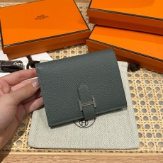 에르메스 Hermes Bearn Compact wallet 12cm Epsom 63 Vert Amanda/silver