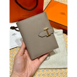 에르메스 Hermes Bearn Compact wallet 12cm Epsom M8 Gris Asphalte/gold