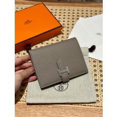 에르메스 Hermes Bearn Compact wallet 12cm Epsom M8 Gris Asphalte/silver
