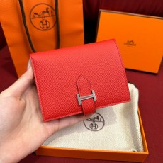 에르메스 Hermes Bearn Compact wallet 12cm Epsom Q5 Rouge casaque/silver