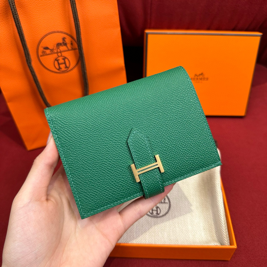 에르메스 Hermes Bearn Compact wallet 12cm Epsom U4 Vert vertigo/gold