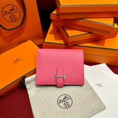 에르메스 Hermes Bearn Compact wallet 12cm Epsom U5 Rose lipstick/silver