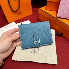 에르메스 Hermes Bearn Compact wallet 12cm Togo 75 Blue Jean/silver