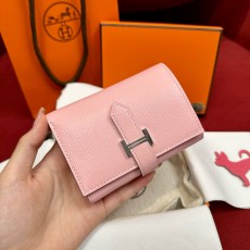 에르메스 Hermes Bearn combine wallet 11cm Chevre 3Q Rose Sakura/silver