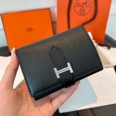 에르메스 Hermes Bearn combine wallet 11cm Chevre 89 Noir/silver