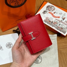 에르메스 Hermes Bearn combine wallet 11cm chèvre Q5 Rouge casque/silver