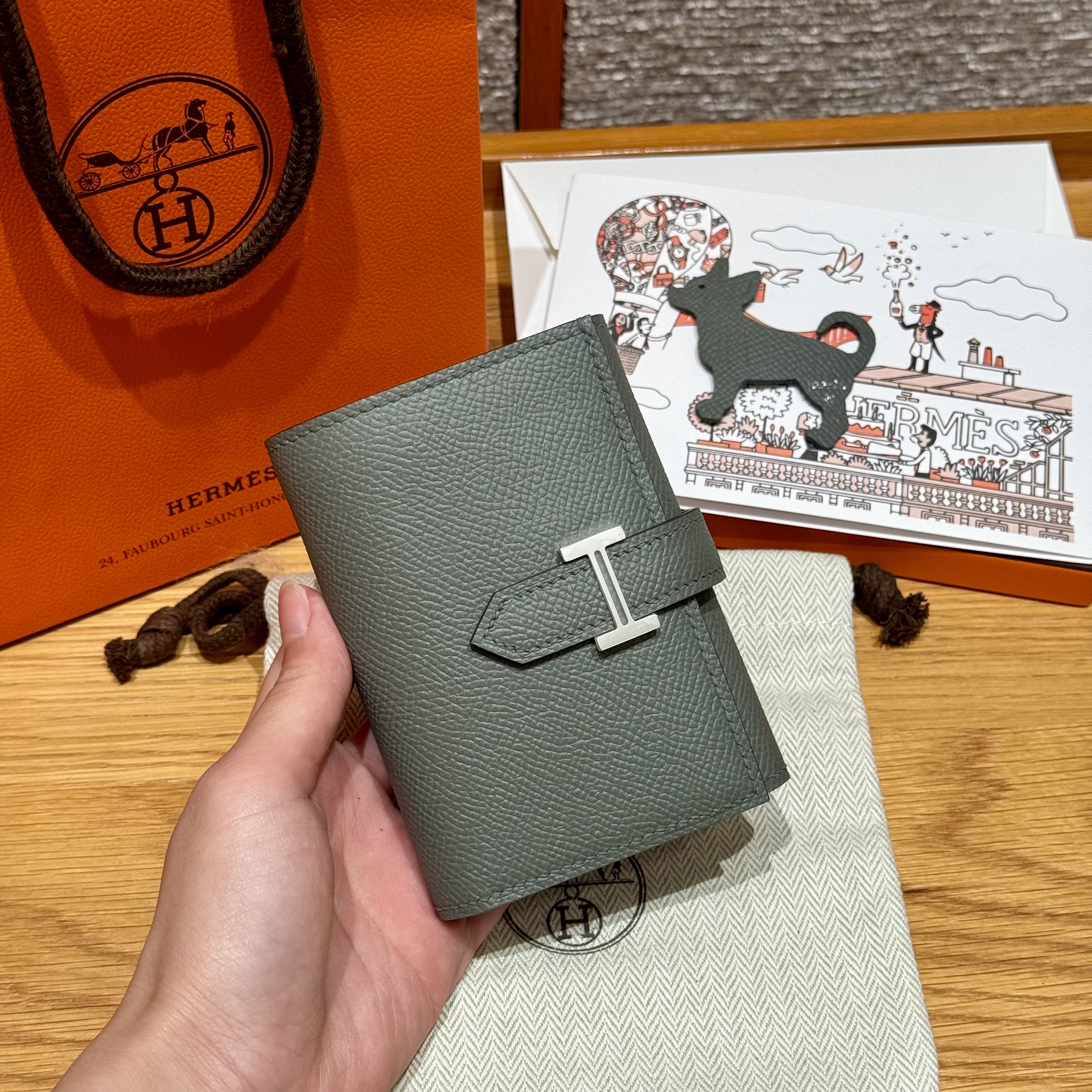 에르메스 Hermes Bearn combine wallet 11cm Epsom 0L Girs Meyer/silver