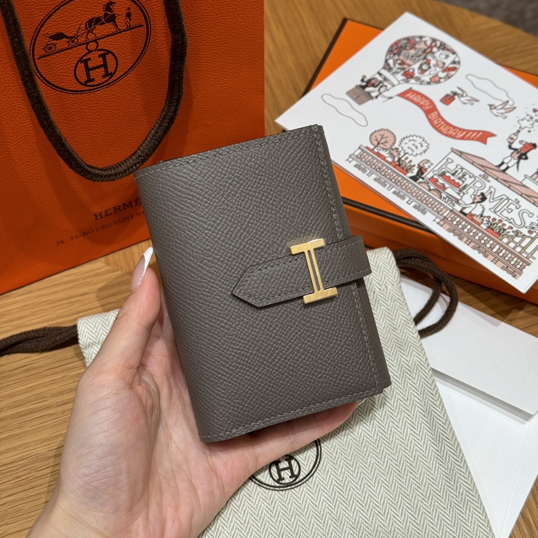 에르메스 Hermes Bearn combine wallet 11cm Epsom 8F Girs Etain/gold