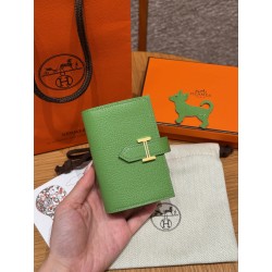 에르메스 Hermes Bearn mini wallet 10.3cm Chèvre 3i Vert Criquent/gold