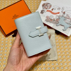 에르메스 Hermes Bearn mini wallet 10.3cm Chèvre 08 Blue pale/silver