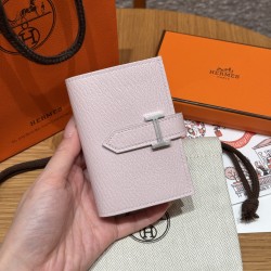 에르메스 Hermes Bearn card holder 10.3cm chèvre 09 Mauve pale /silver