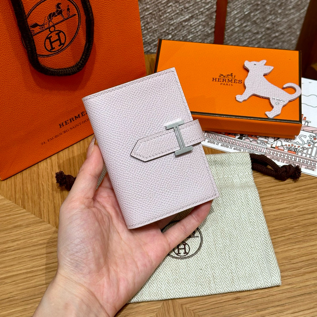에르메스 Hermes Bearn card holder 10.3cm Epsom 09 Mauve pale/silver
