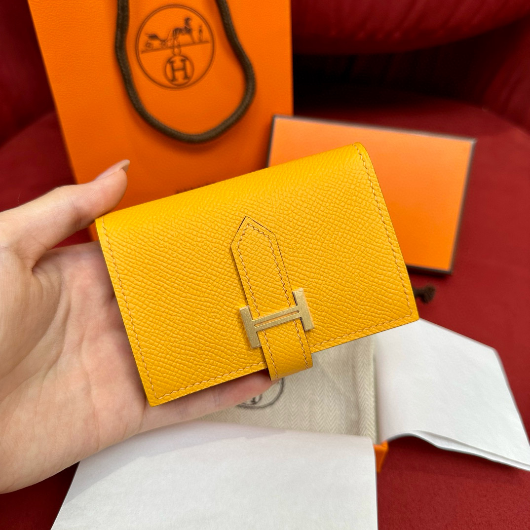 에르메스 Hermes Bearn card holder 10.3cm Epsom 9D Jaune amber/gold