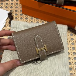 에르메스 Hermes Bearn card holder 10.3cm Epsom 18 Etoupe/gold