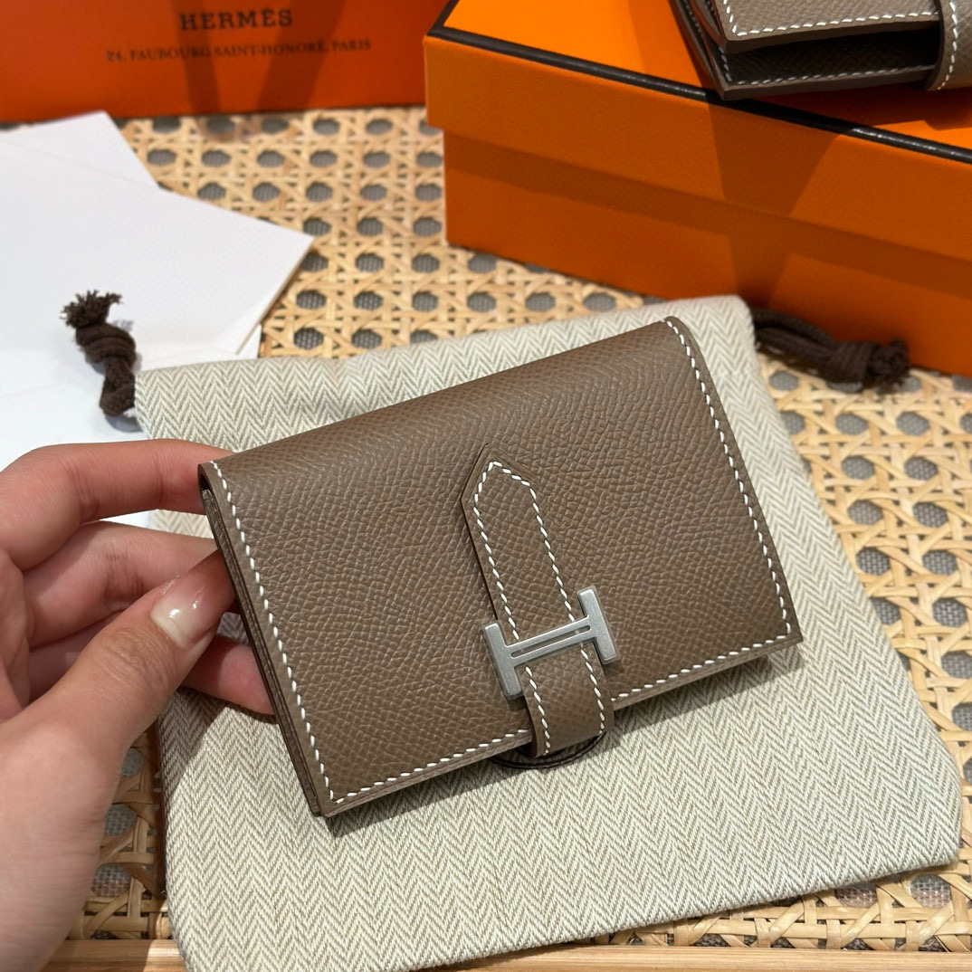에르메스 Hermes Bearn card holder 10.3cm Epsom 18 Etoupe/silver