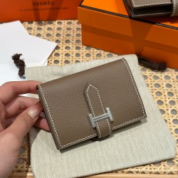 에르메스 Hermes Bearn card holder 10.3cm Epsom 18 Etoupe/silver