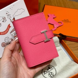 에르메스 Hermes Bearn card holder 10.3cm Epsom U5 Rose lipstick/silver