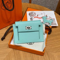 에르메스 Hermes Kelly pocker wallet 13cm Chèvre 7V Lagon/silver