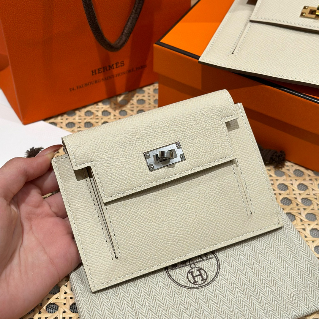 에르메스 Hermes Kelly pocket wallet 13cm Epsom 10 Craie/silver