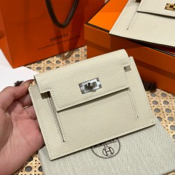 에르메스 Hermes Kelly pocket wallet 13cm Epsom 10 Craie/silver