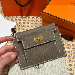 에르메스 Hermes Kelly pocket wallet 13cm Epsom 18 Etoupe/gold