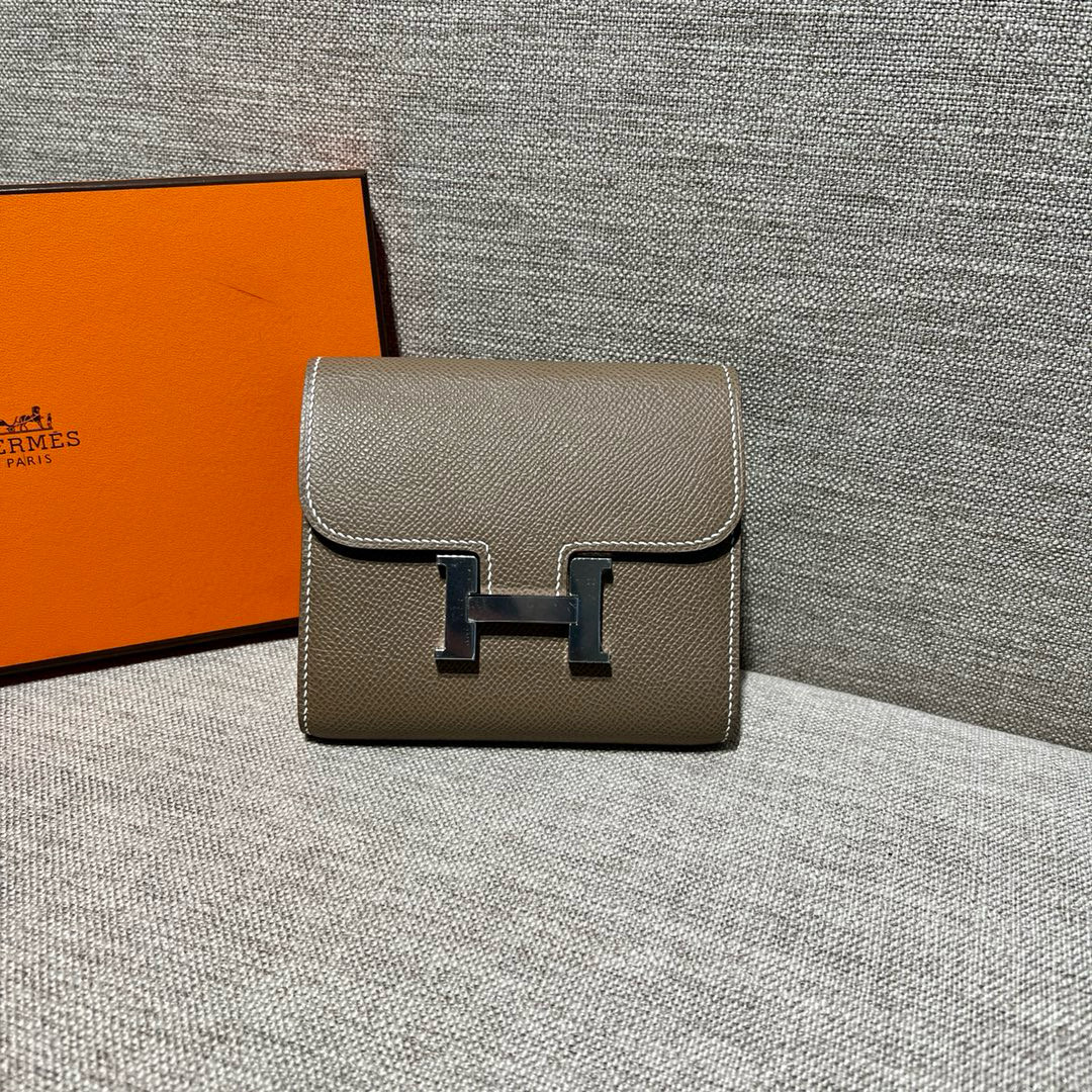 에르메스 Hermes Constance Wallet 13cm Epsom 18 Etoupe/silver