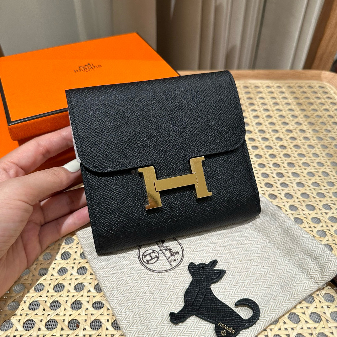 에르메스 Hermes Constance Wallet 13cm Epsom 89 Noir/gold
