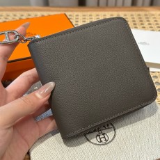 에르메스 Hermes Zipengo II Chaine d'Ancre Wallet 12cm Evercolor 8F Etain/sliver