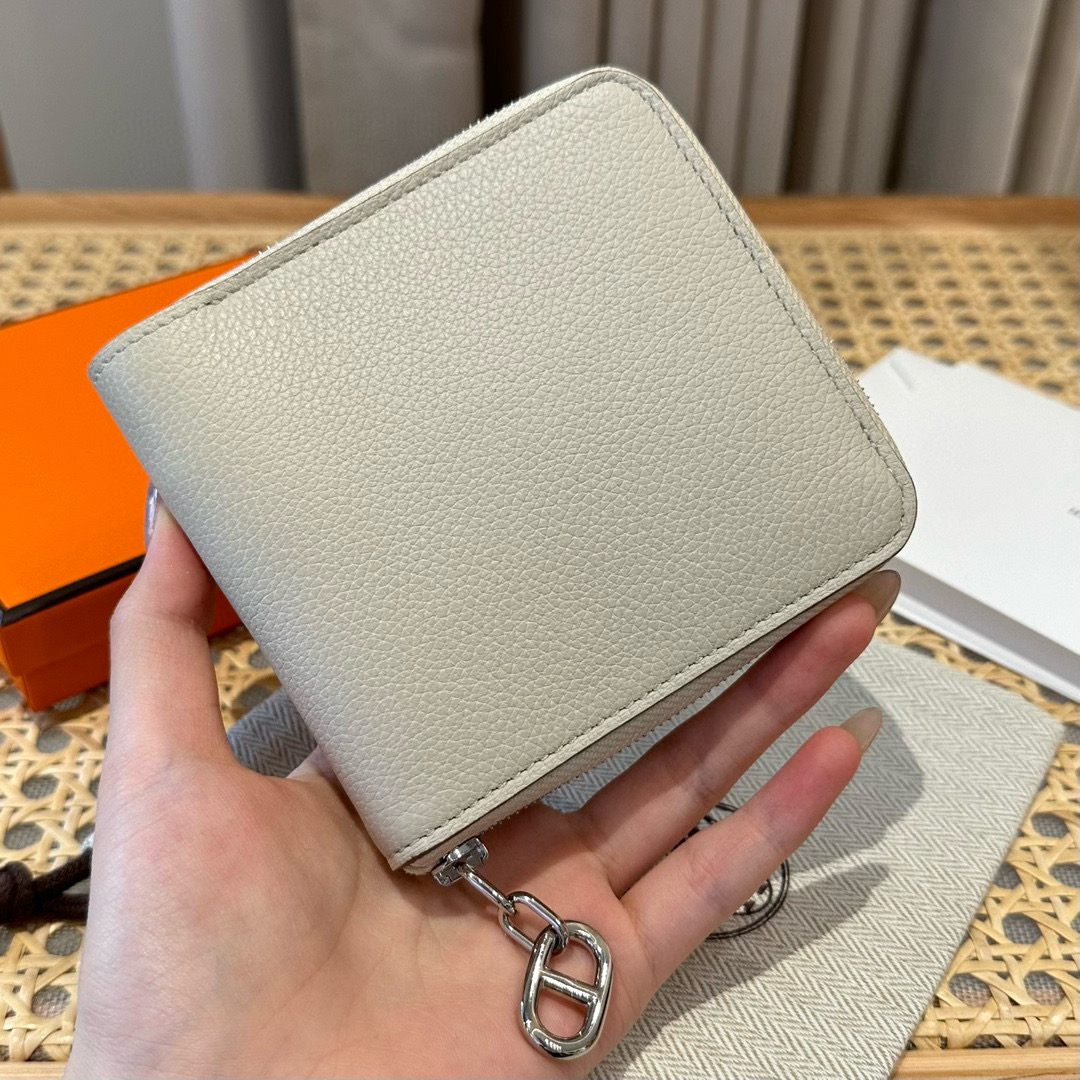 에르메스 Hermes Zipengo II Chaine d'Ancre Wallet 12cm Evercolor 8L Beton/sliver