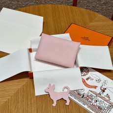 에르메스 Hermes Calvin Card Holder 10.5cm chèvre 3Q Rose Sakura/silver
