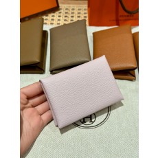 에르메스 Hermes Calvin duo Card Holder 10.5cm chèvre 09 Mauve pale/silver