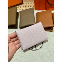 에르메스 Hermes Calvin duo Card Holder 10.5cm chèvre 09 Mauve pale/silver