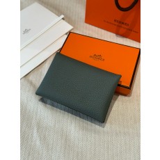 에르메스 Hermes Calvin duo Card Holder 10.5cm chèvre 63 Amande and 80Gris Perle/silver