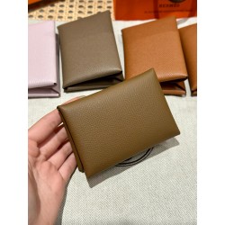 에르메스 Hermes Calvin duo Card Holder 10.5cm Epsom 4B Biscuit and 3G Alezan/silver