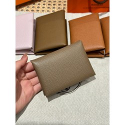 에르메스 Hermes Calvin duo Card Holder 10.5cm Epsom 18 Etoupe/silver