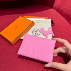 에르메스 Hermes Calvin duo Card Holder 10.5cm Epsom X9 Mauve/silver