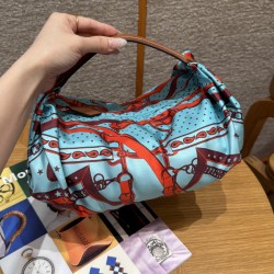 에르메스 Hermes Balusoie 32cm Silk and Hunter Orange and Blue/silver
