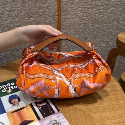에르메스 Hermes Balusoie 32cm Silk and Hunter Orange Poppy and Fauve/silver