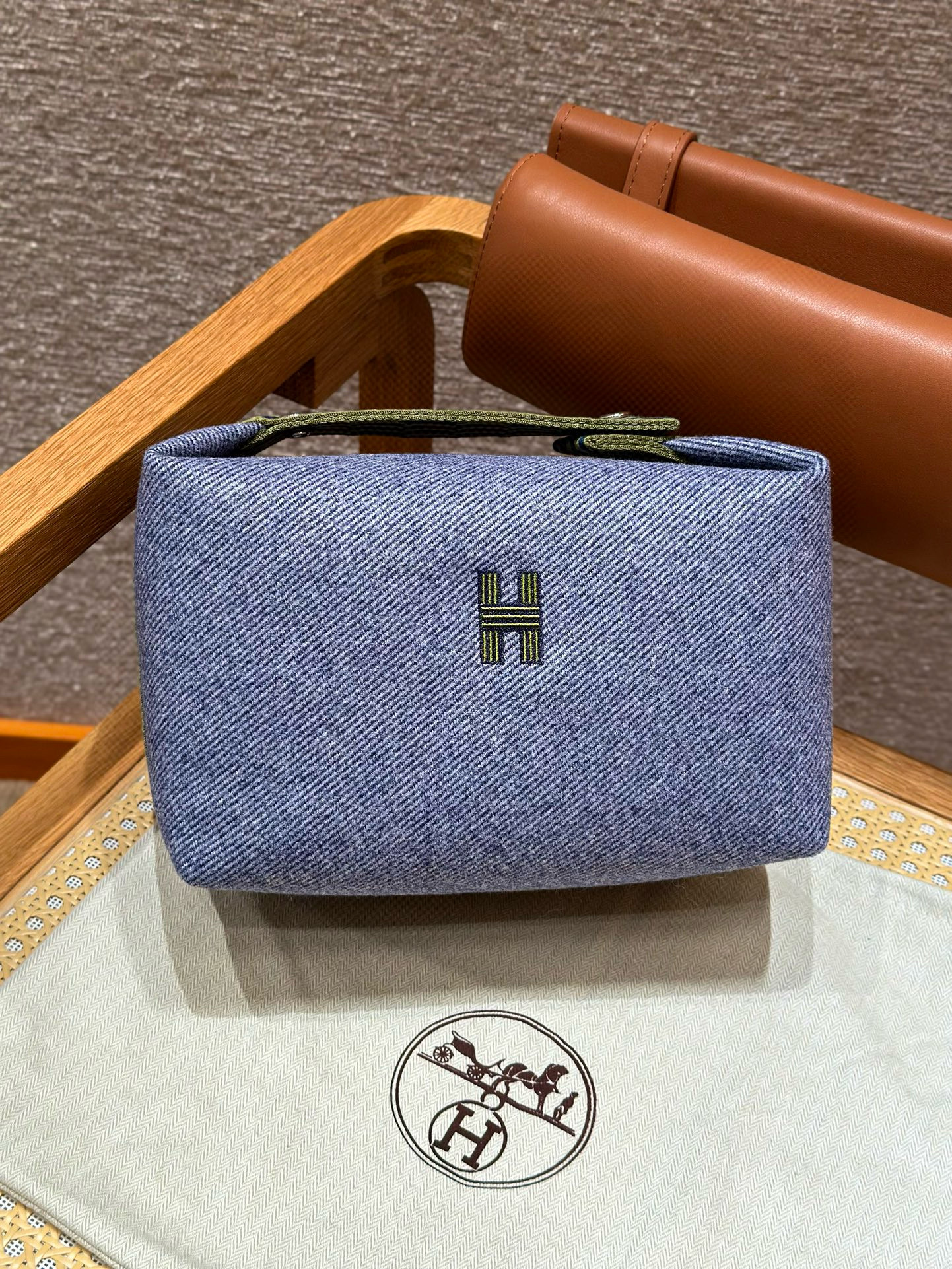 에르메스 Hermes Bride-a-Brac 25cm all- cotton Denim Blue/silver