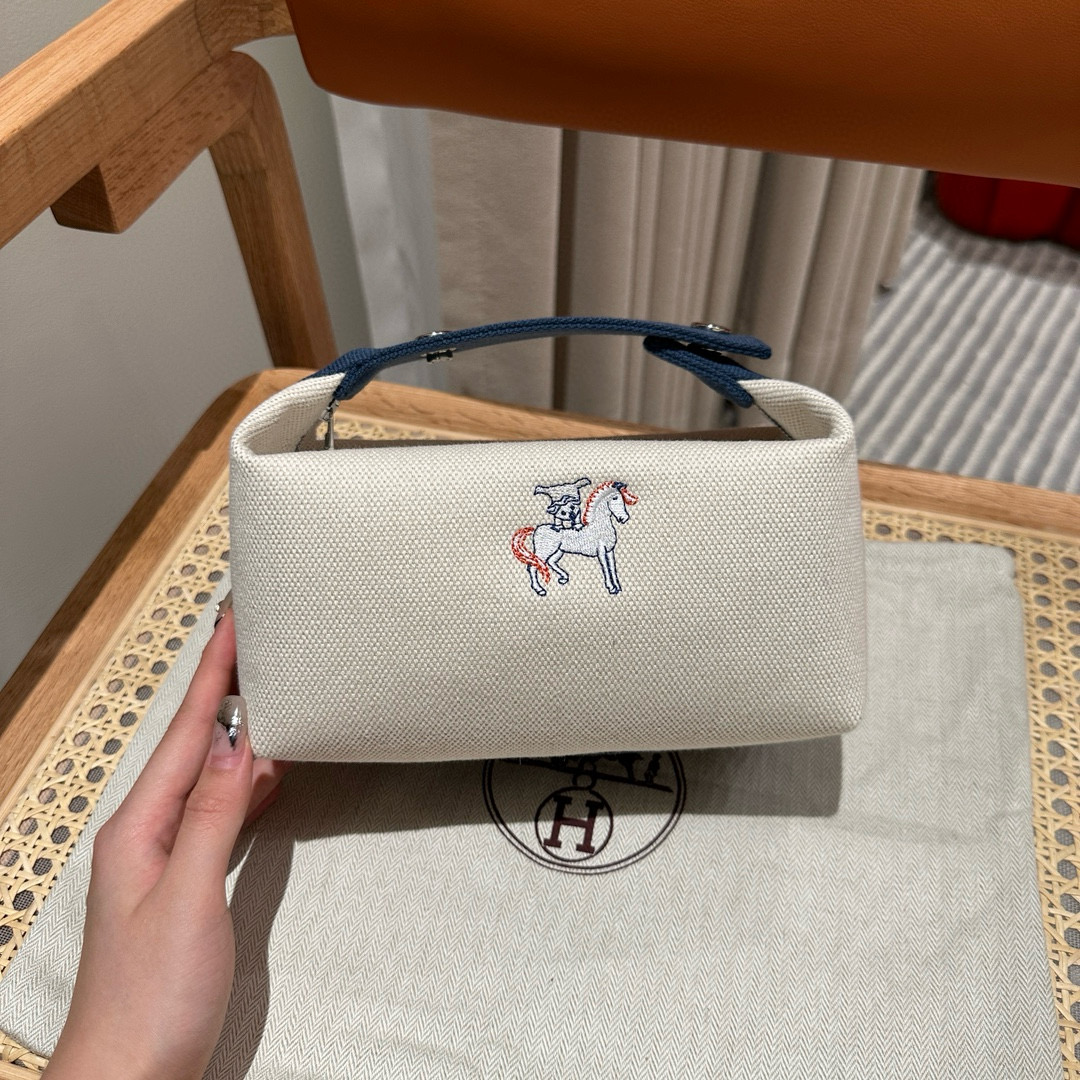 에르메스 Hermes Bride-a-Brac 21cm all- cotton Dark Blue/silver