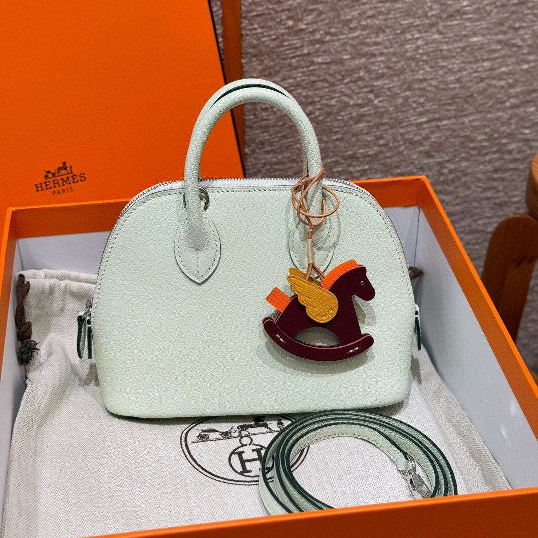 에르메스 Hermes Mini Bolide 18cm chèvre 0S Vert Fizz/silver
