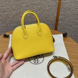 에르메스 Hermes Mini Bolide 18cm chèvre 9O Jaune Naples/silver