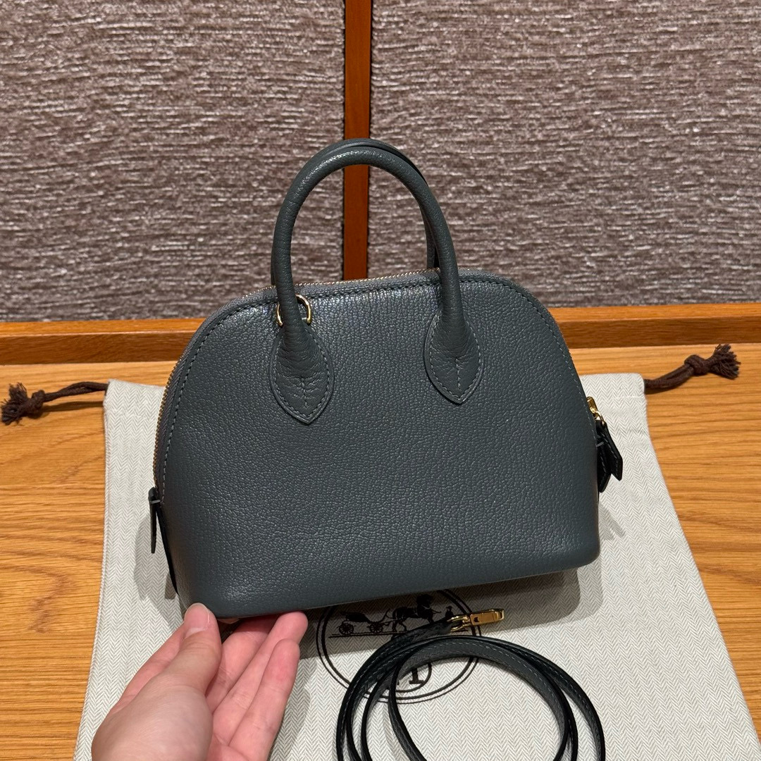 에르메스 Hermes Mini Bolide 18cm chèvre 63 Vert Amanda/gold