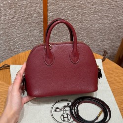 에르메스 Hermes Mini Bolide 18cm chèvre K1 Rouge grenat/gold