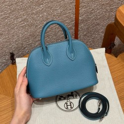 에르메스 Hermes Mini Bolide 18cm Evercolor 75 Blue Jean/silver