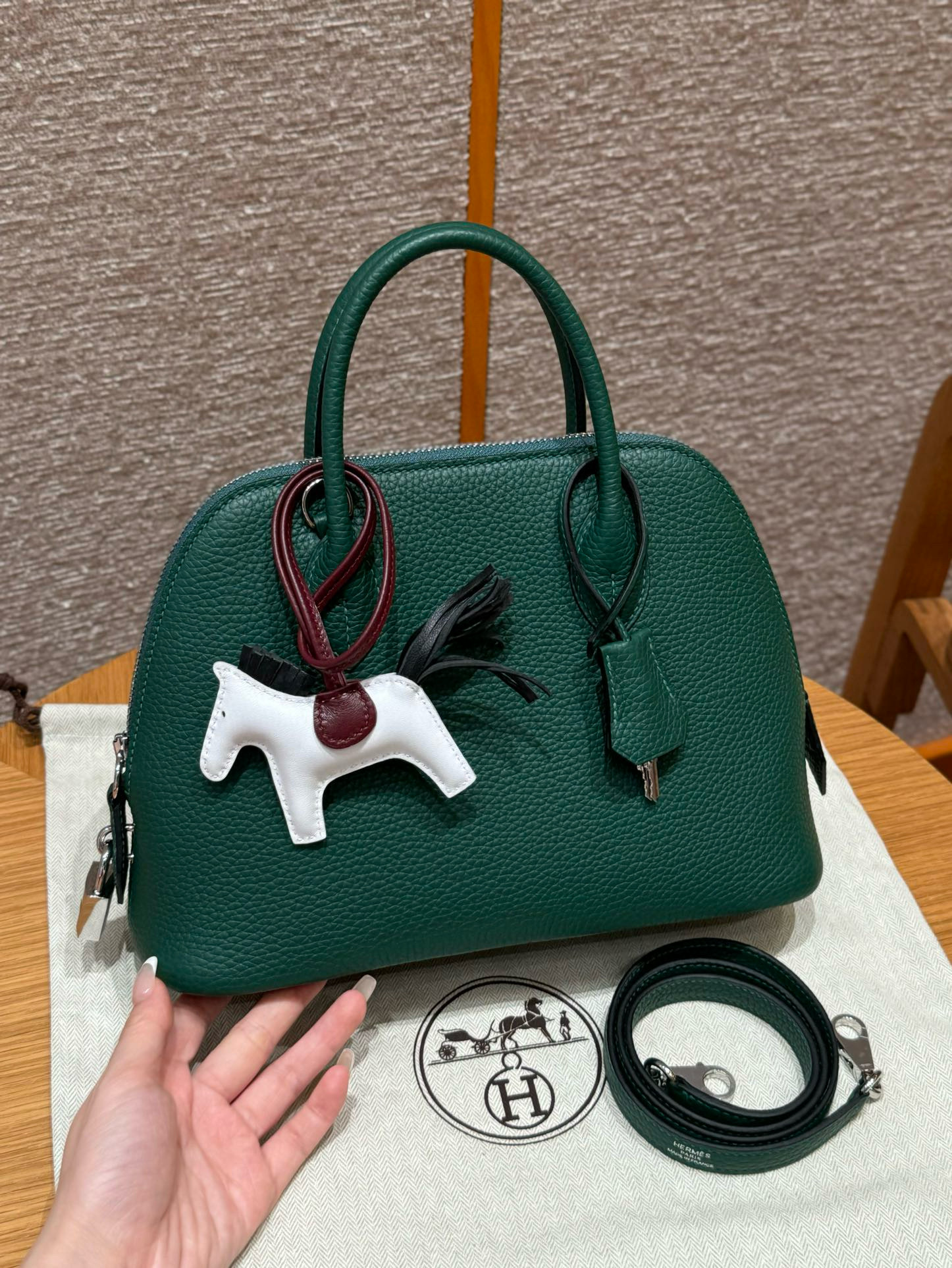 에르메스 Hermes Bolide 25cm Clemence Z6 Malachite/silver