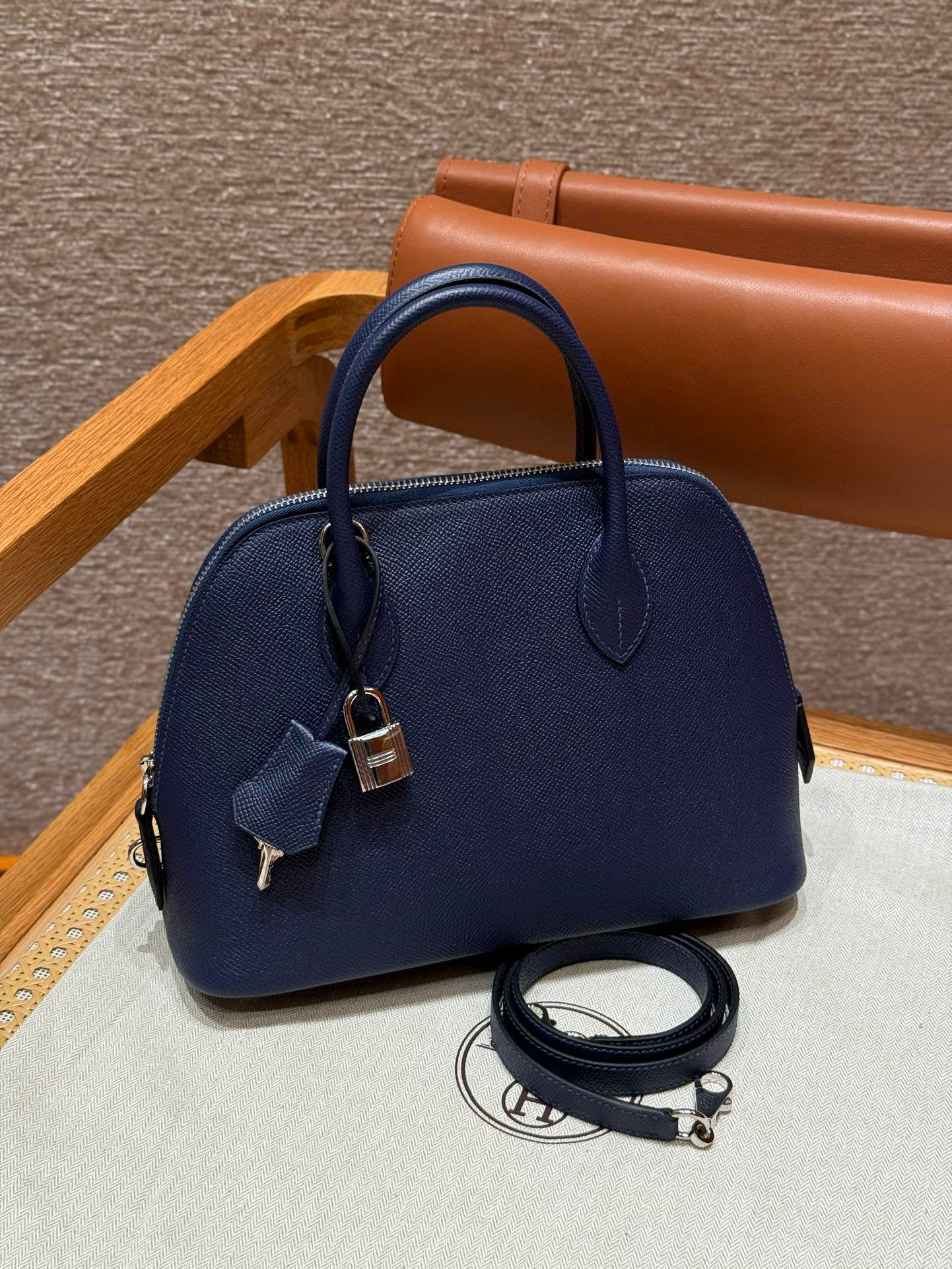 에르메스 Hermes Bolide 25cm Epsom 73 Blue saphir/silver